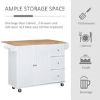 HOMCOM Kitchen Island Mobile Storage Cart with Towel/Spice Rack, 3 Drawers, 2-Door Cabinet and Lockable Wheels