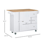 HOMCOM Kitchen Island Mobile Storage Cart with Towel/Spice Rack, 3 Drawers, 2-Door Cabinet and Lockable Wheels