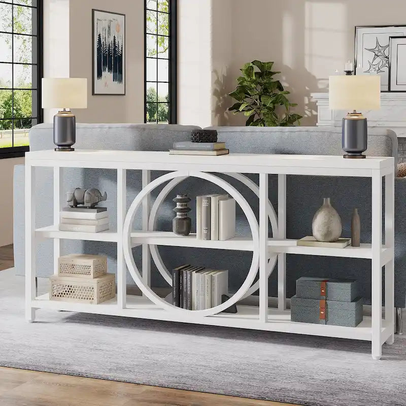 70.9 inch Extra Long Console Table Narrow Sofa Tables with 3 Tier Wood Storage Shelves