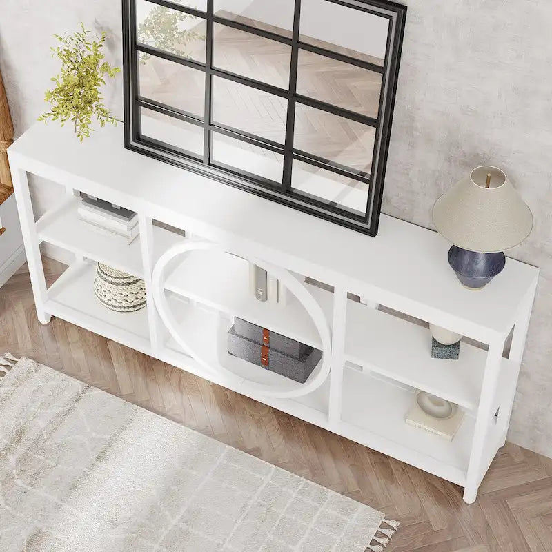 70.9 inch Extra Long Console Table Narrow Sofa Tables with 3 Tier Wood Storage Shelves
