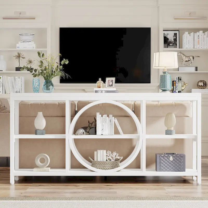 70.9 inch Extra Long Console Table Narrow Sofa Tables with 3 Tier Wood Storage Shelves