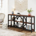 70.9 inch Extra Long Console Table Narrow Sofa Tables with 3 Tier Wood Storage Shelves