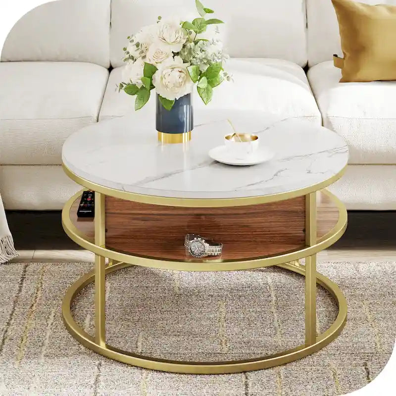 Round Lift Top Extendable Frame Coffee Table with Hide Storage