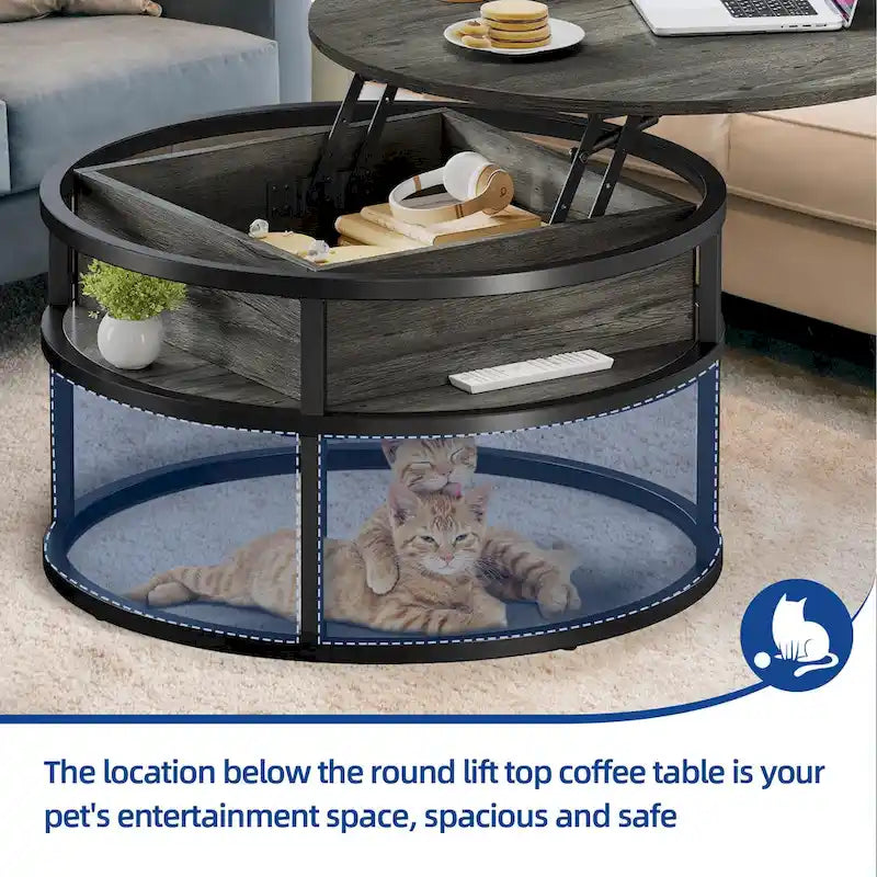 Round Lift Top Extendable Frame Coffee Table with Hide Storage