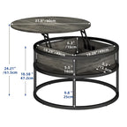 Round Lift Top Extendable Frame Coffee Table with Hide Storage