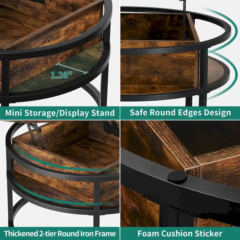 Round Lift Top Extendable Frame Coffee Table with Hide Storage
