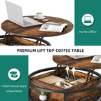 Round Lift Top Extendable Frame Coffee Table with Hide Storage