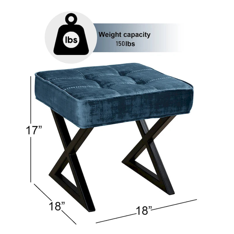 Textured Velvet Ottoman Vanity Stool 18X18X17