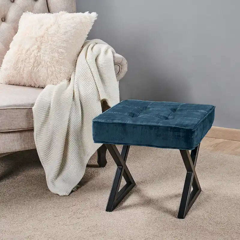 Textured Velvet Ottoman Vanity Stool 18X18X17