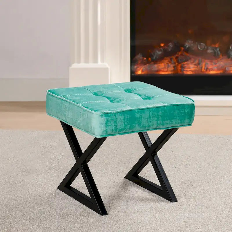 Textured Velvet Ottoman Vanity Stool 18X18X17