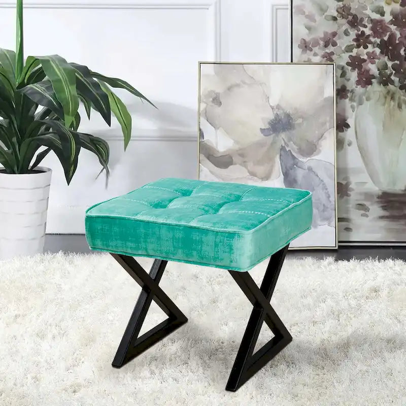 Textured Velvet Ottoman Vanity Stool 18X18X17
