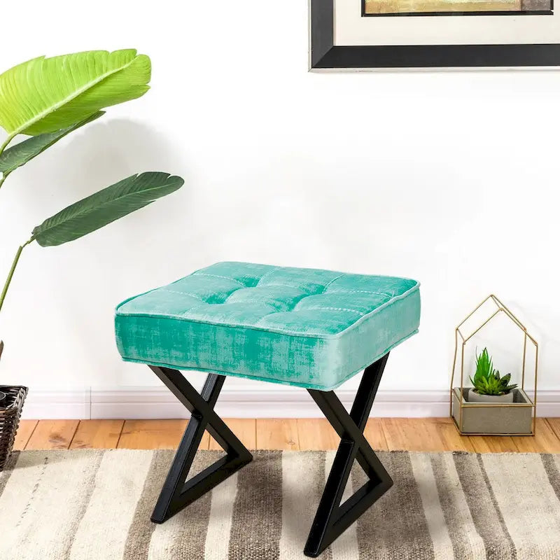 Textured Velvet Ottoman Vanity Stool 18X18X17