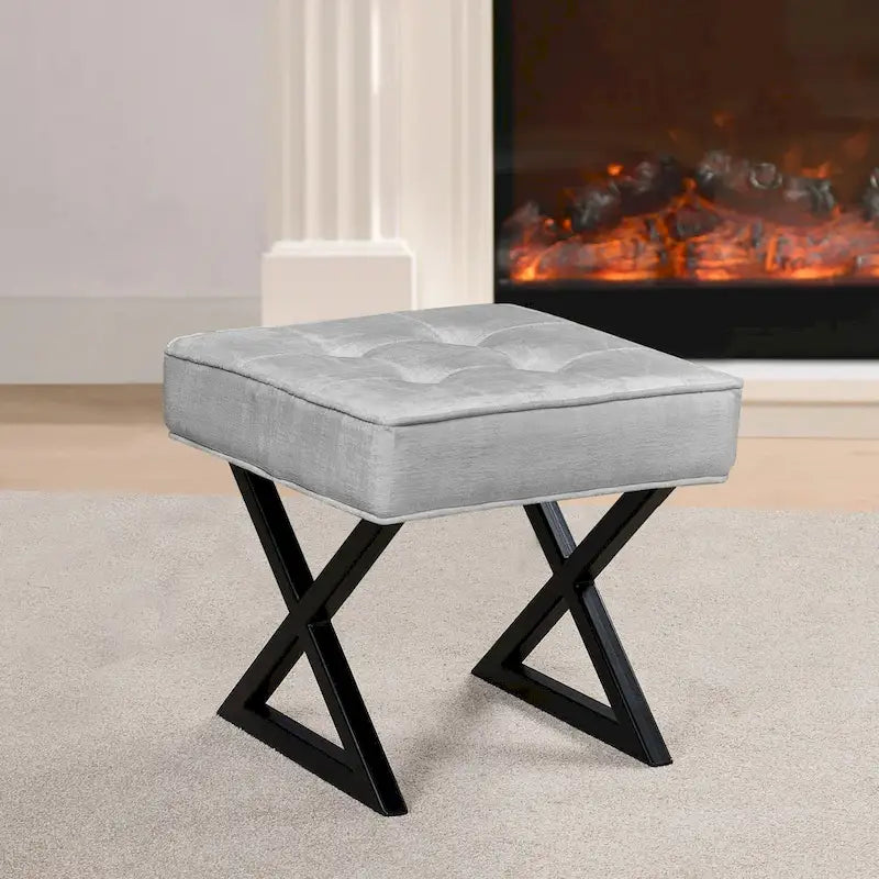 Textured Velvet Ottoman Vanity Stool 18X18X17