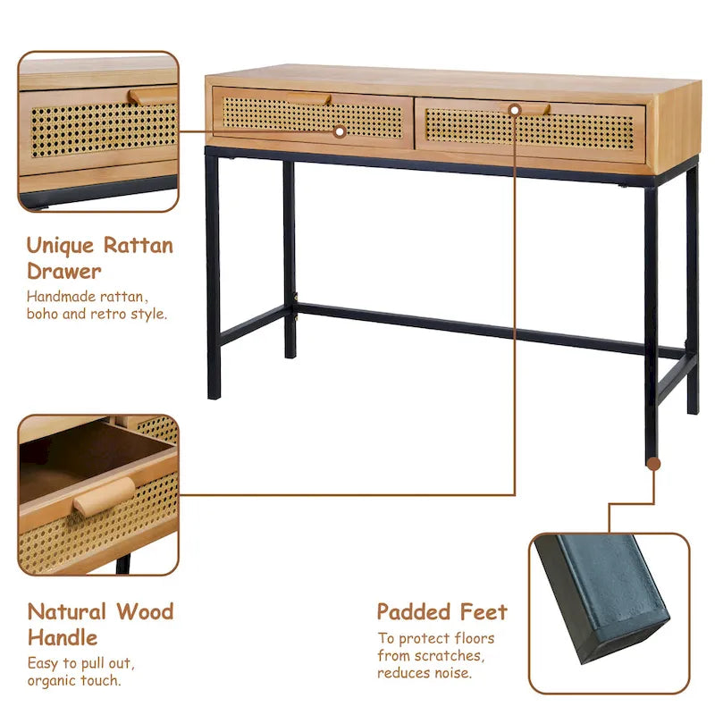 COZAYH 44 Woven Front Modern Farmhouse Console Table Sofa