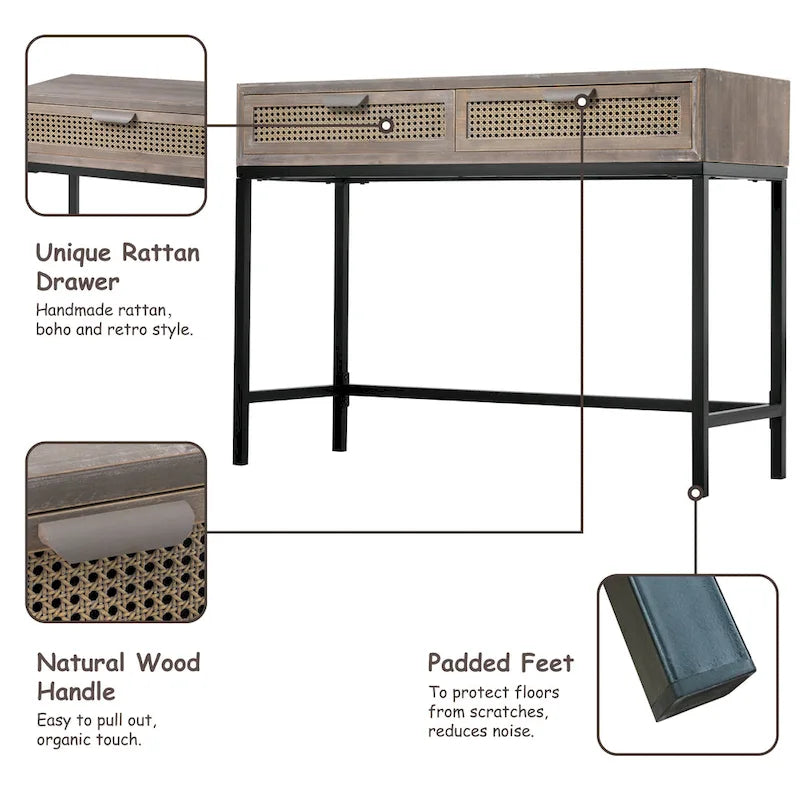 COZAYH 44 Woven Front Modern Farmhouse Console Table Sofa