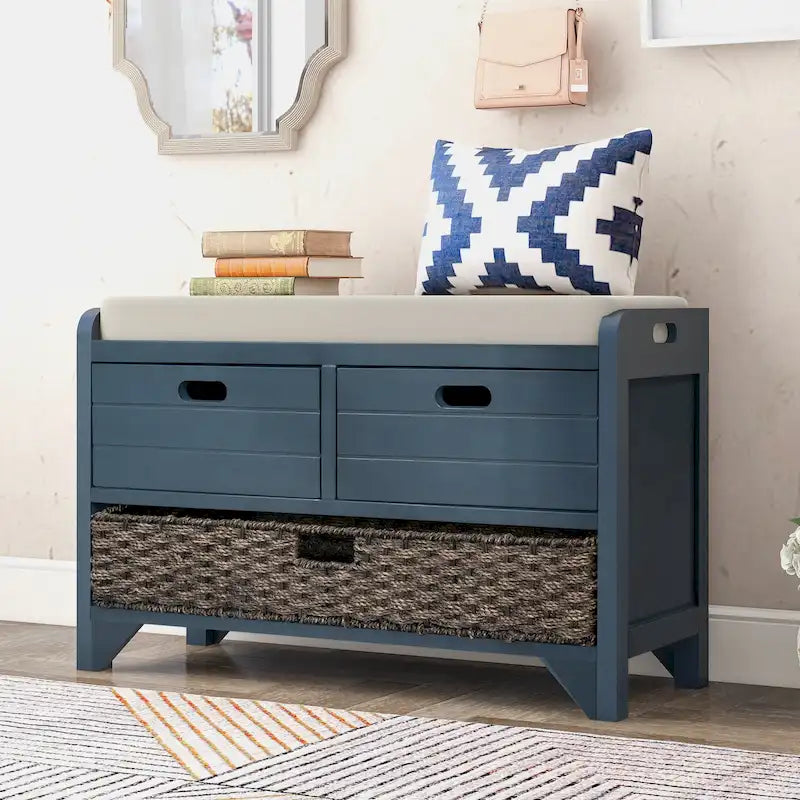 Nestfair Storage Bench Entryway Bench with Removable Basket and 2 Drawers