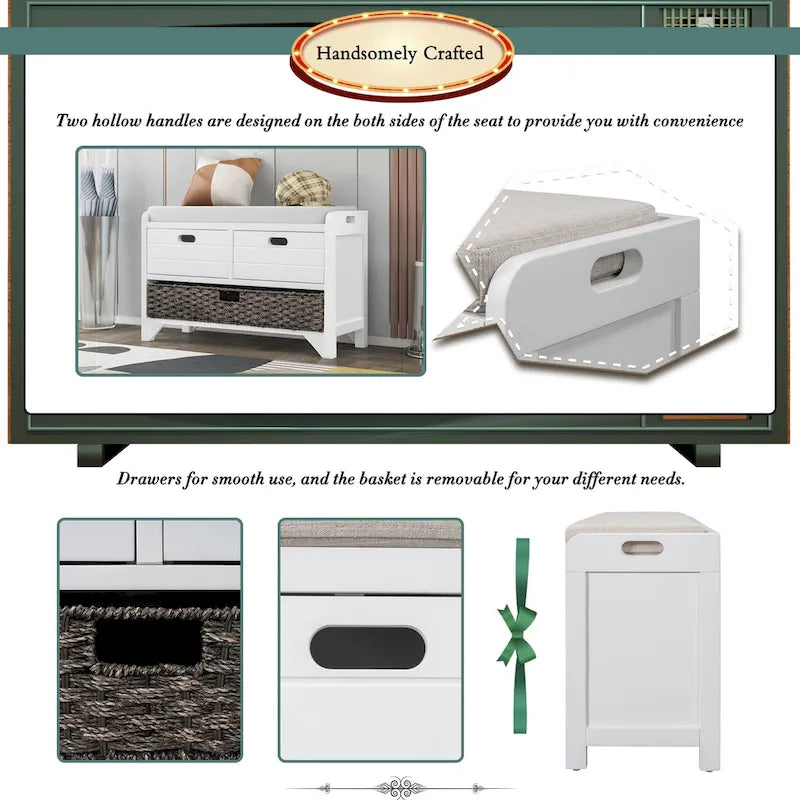 Nestfair Storage Bench Entryway Bench with Removable Basket and 2 Drawers