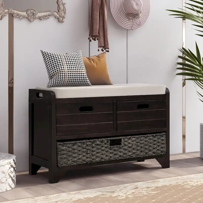 Nestfair Storage Bench Entryway Bench with Removable Basket and 2 Drawers