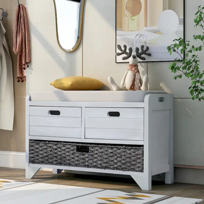 Nestfair Storage Bench Entryway Bench with Removable Basket and 2 Drawers