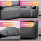 Mixoy Widened 4-Seater Upholstered Deep Seat Sofa,97 Italian Style Minimalist Sofa Couch with Elephant Ear Armrest,Throw Pillow