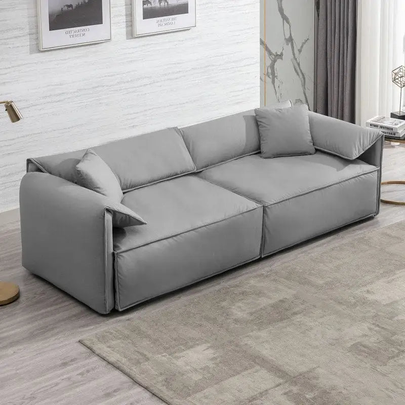 Mixoy Widened 4-Seater Upholstered Deep Seat Sofa,97 Italian Style Minimalist Sofa Couch with Elephant Ear Armrest,Throw Pillow