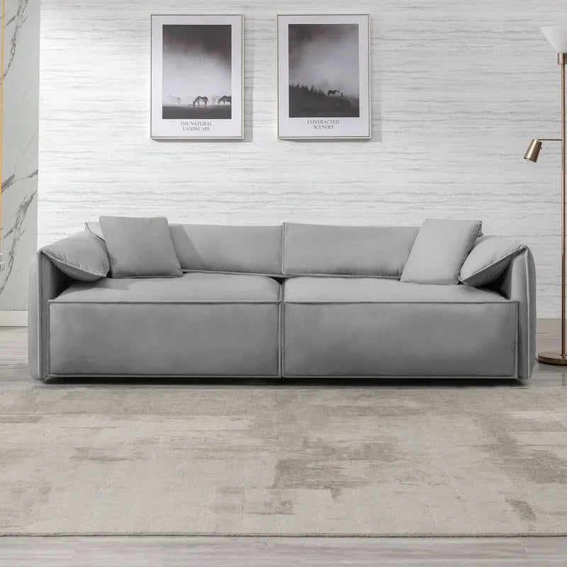 Mixoy Widened 4-Seater Upholstered Deep Seat Sofa,97 Italian Style Minimalist Sofa Couch with Elephant Ear Armrest,Throw Pillow