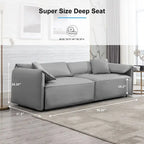 Mixoy Widened 4-Seater Upholstered Deep Seat Sofa,97 Italian Style Minimalist Sofa Couch with Elephant Ear Armrest,Throw Pillow