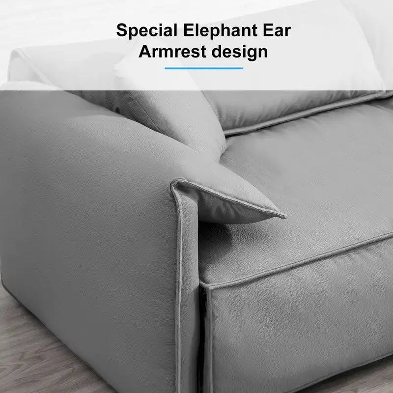 Mixoy Widened 4-Seater Upholstered Deep Seat Sofa,97 Italian Style Minimalist Sofa Couch with Elephant Ear Armrest,Throw Pillow