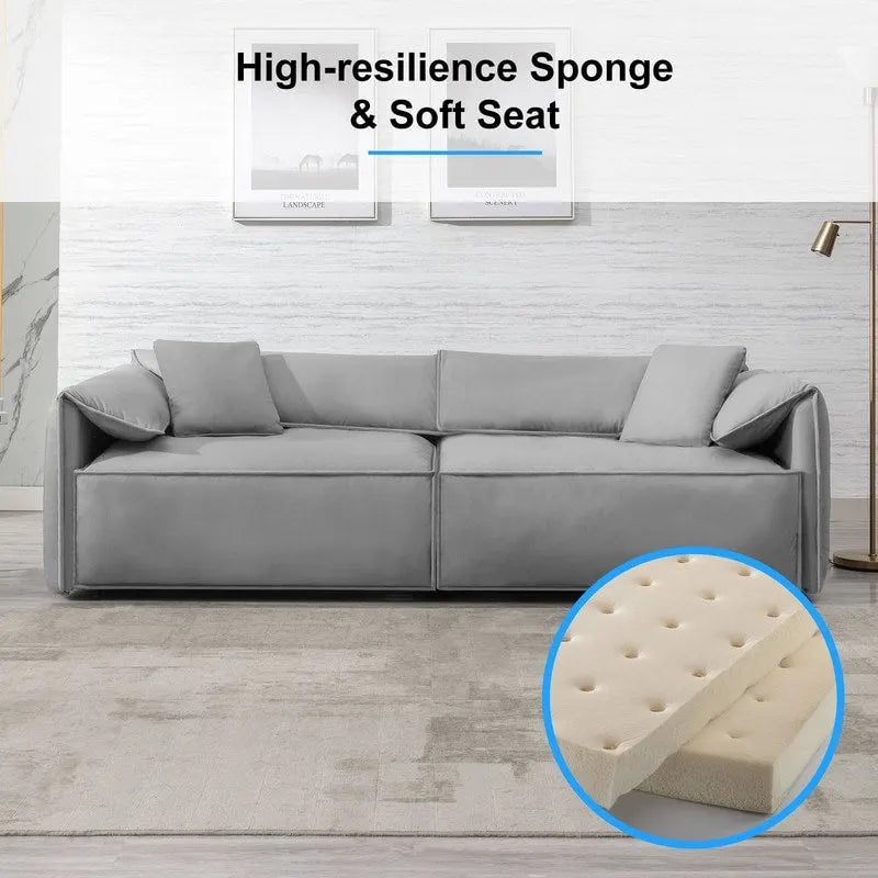 Mixoy Widened 4-Seater Upholstered Deep Seat Sofa,97 Italian Style Minimalist Sofa Couch with Elephant Ear Armrest,Throw Pillow