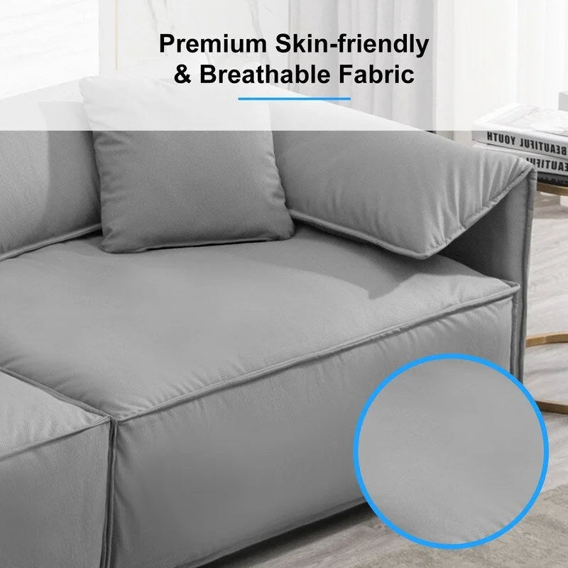 Mixoy Widened 4-Seater Upholstered Deep Seat Sofa,97 Italian Style Minimalist Sofa Couch with Elephant Ear Armrest,Throw Pillow