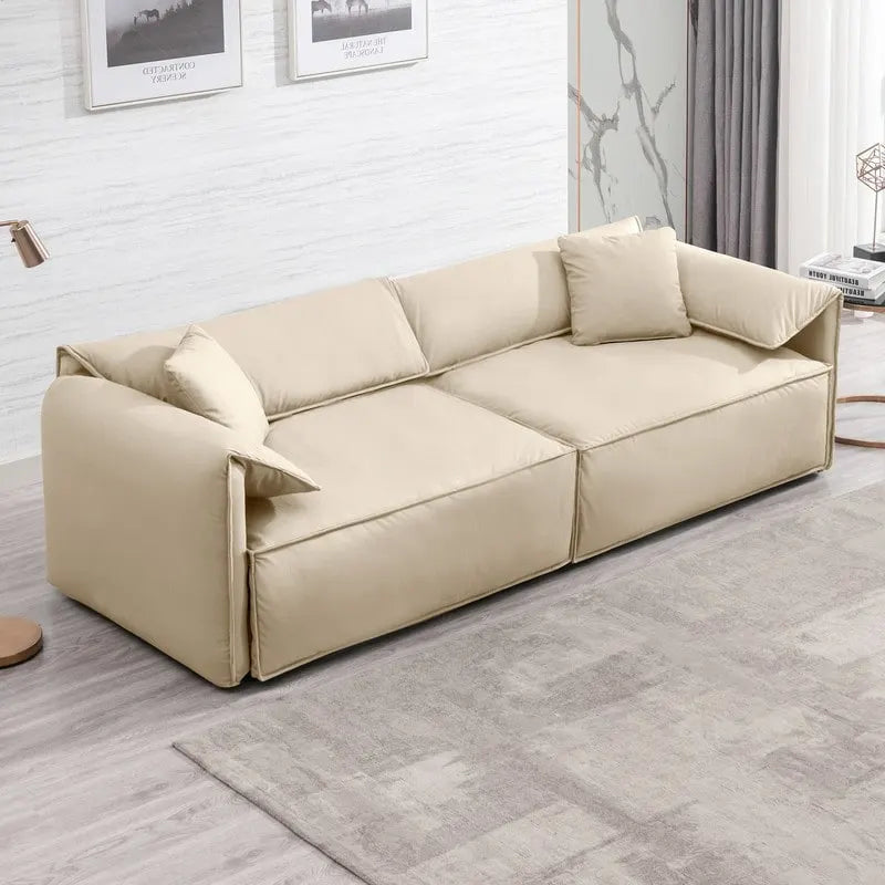 Mixoy Widened 4-Seater Upholstered Deep Seat Sofa,97 Italian Style Minimalist Sofa Couch with Elephant Ear Armrest,Throw Pillow