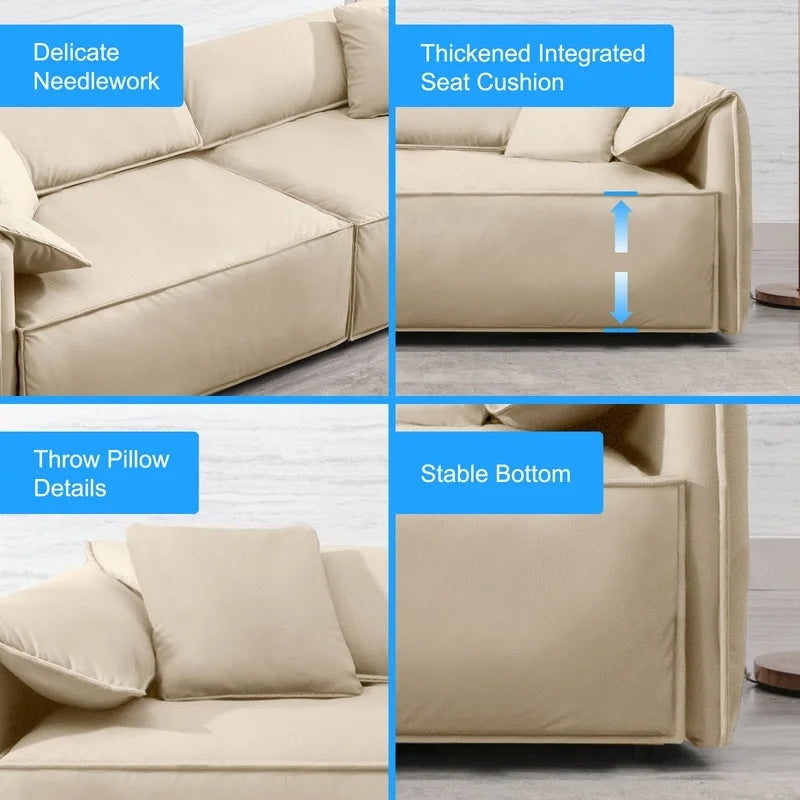 Mixoy Widened 4-Seater Upholstered Deep Seat Sofa,97 Italian Style Minimalist Sofa Couch with Elephant Ear Armrest,Throw Pillow