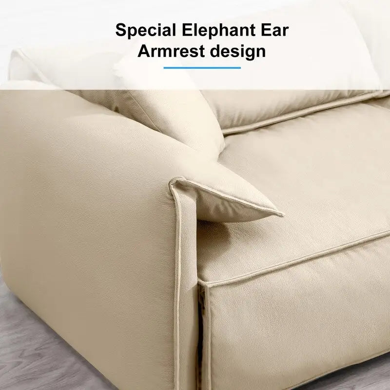 Mixoy Widened 4-Seater Upholstered Deep Seat Sofa,97 Italian Style Minimalist Sofa Couch with Elephant Ear Armrest,Throw Pillow