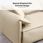 Mixoy Widened 4-Seater Upholstered Deep Seat Sofa,97 Italian Style Minimalist Sofa Couch with Elephant Ear Armrest,Throw Pillow