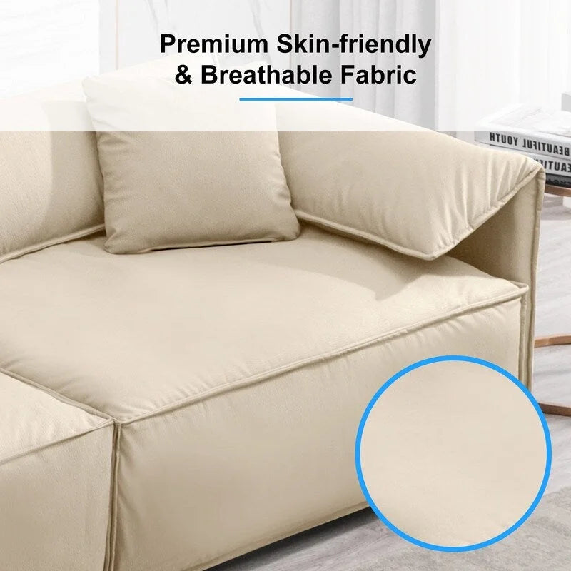 Mixoy Widened 4-Seater Upholstered Deep Seat Sofa,97 Italian Style Minimalist Sofa Couch with Elephant Ear Armrest,Throw Pillow