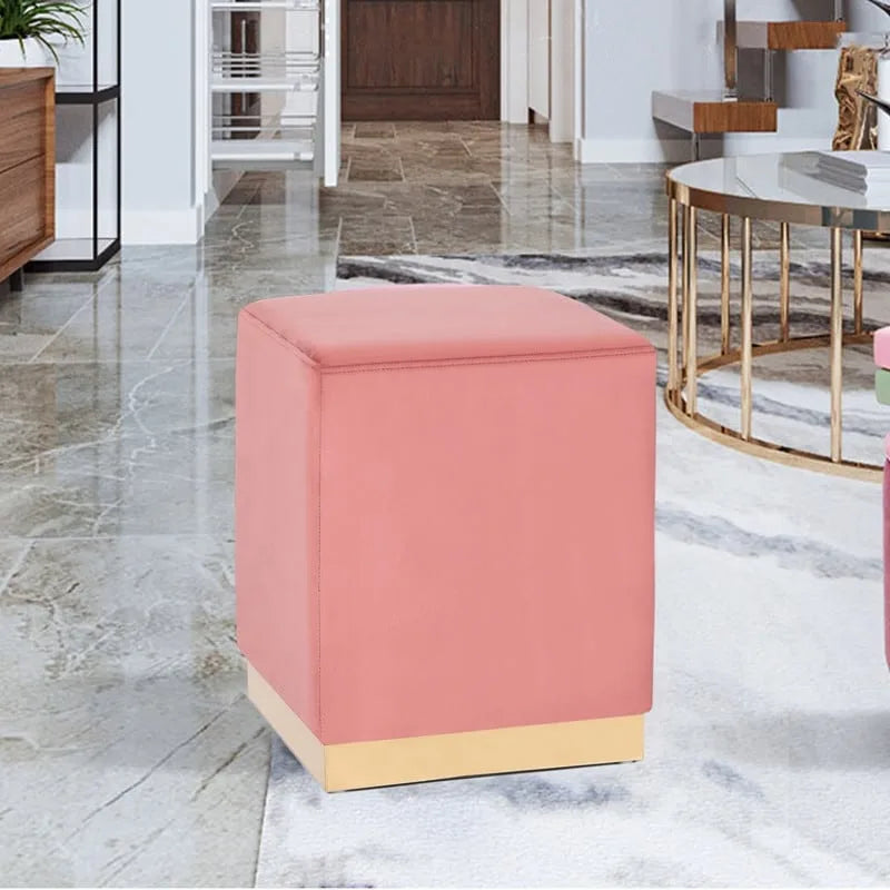 Adeco Ottoman Footrest Vanity Stool Gold Trim Footstool