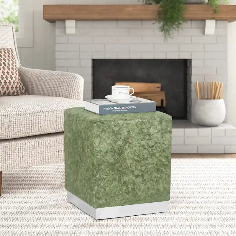 Adeco Ottoman Footrest Vanity Stool Gold Trim Footstool