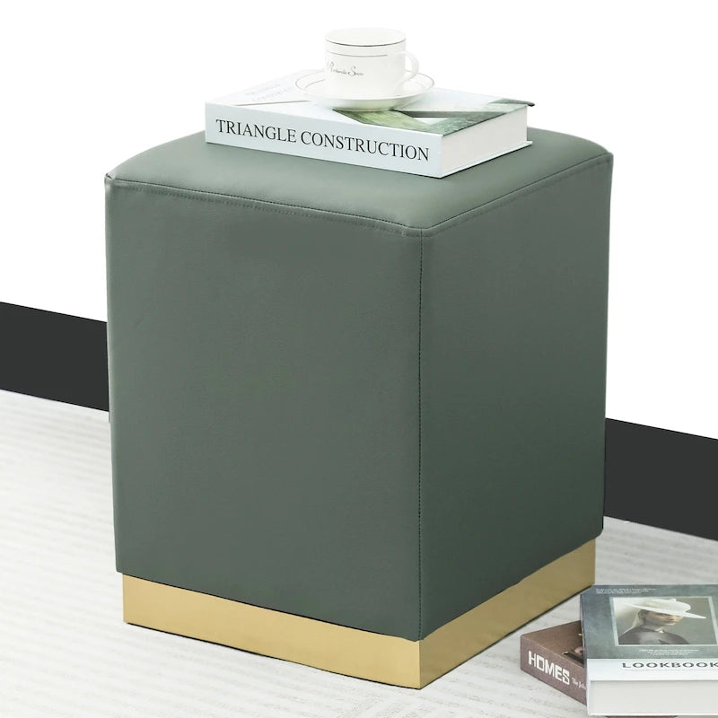 Adeco Ottoman Footrest Vanity Stool Gold Trim Footstool