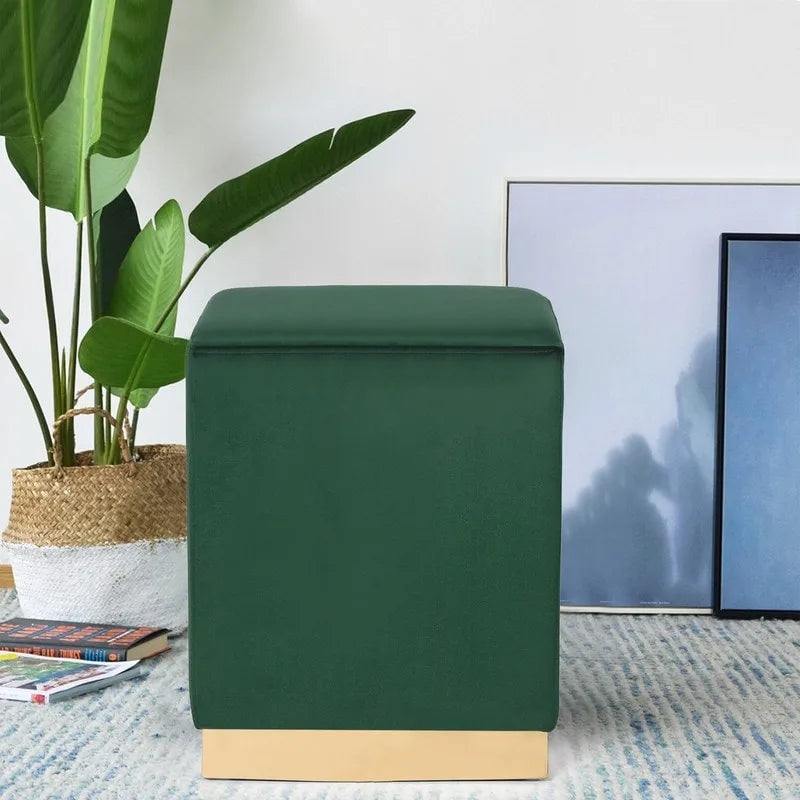 Adeco Ottoman Footrest Vanity Stool Gold Trim Footstool