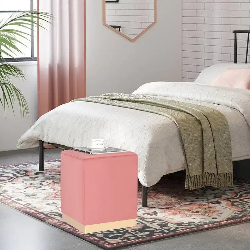 Adeco Ottoman Footrest Vanity Stool Gold Trim Footstool