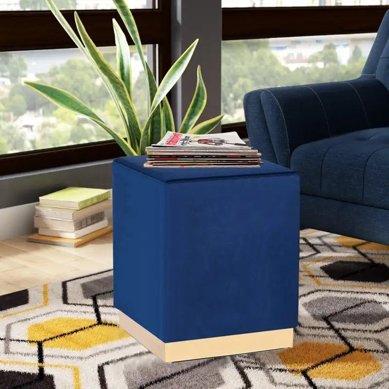 Adeco Ottoman Footrest Vanity Stool Gold Trim Footstool