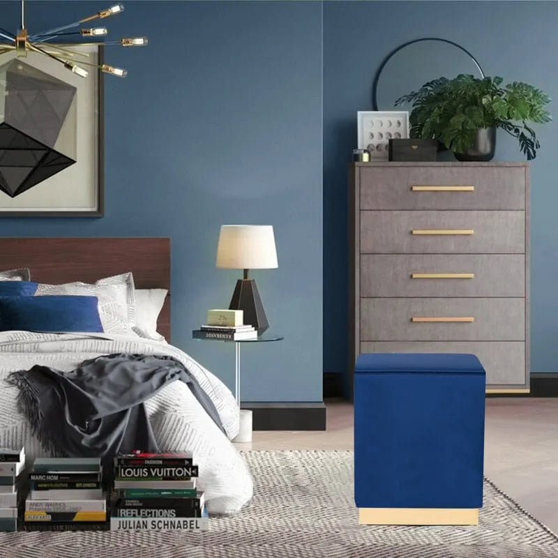 Adeco Ottoman Footrest Vanity Stool Gold Trim Footstool