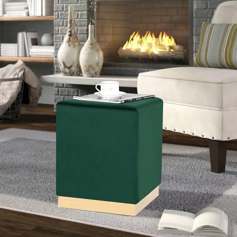 Adeco Ottoman Footrest Vanity Stool Gold Trim Footstool