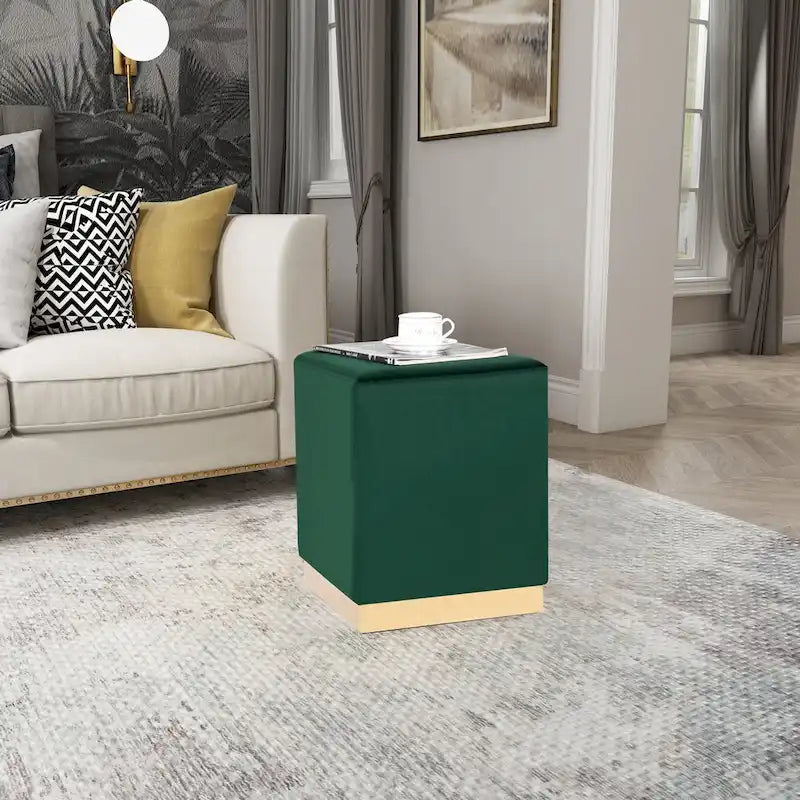 Adeco Ottoman Footrest Vanity Stool Gold Trim Footstool