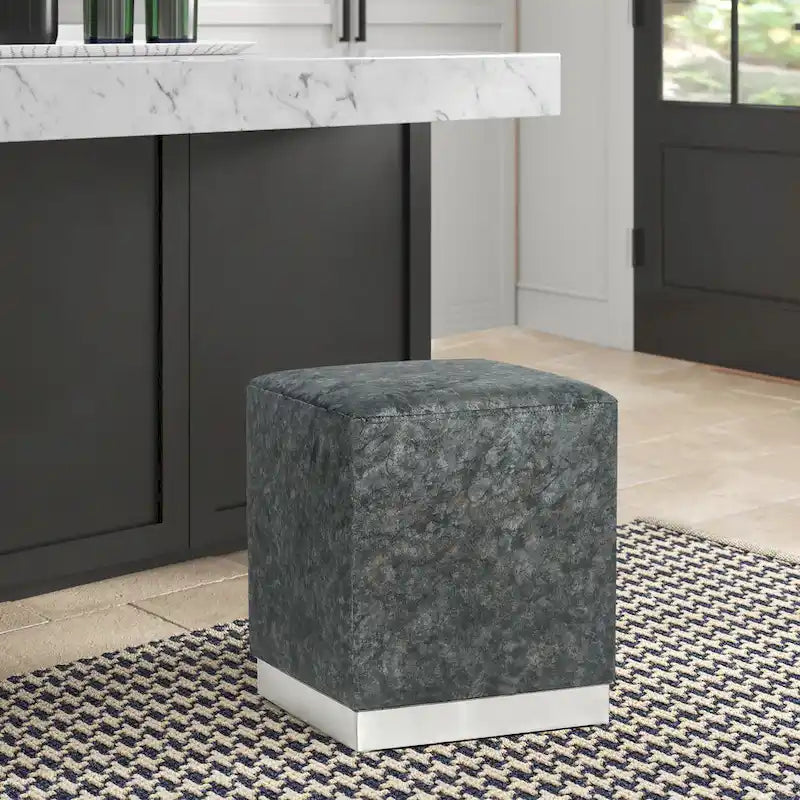 Adeco Ottoman Footrest Vanity Stool Gold Trim Footstool