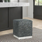 Adeco Ottoman Footrest Vanity Stool Gold Trim Footstool