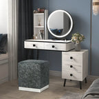 Adeco Ottoman Footrest Vanity Stool Gold Trim Footstool