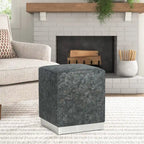 Adeco Ottoman Footrest Vanity Stool Gold Trim Footstool