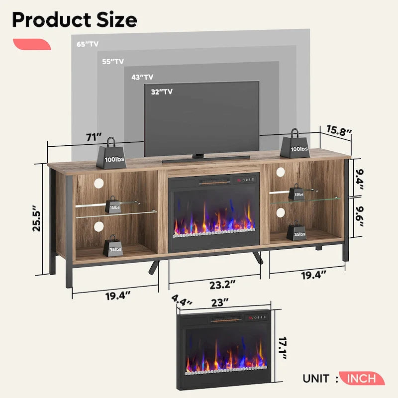 TV Stands with Fireplace for 75 inch TVs Gaming Entertainment Center TV Console - 71 inches