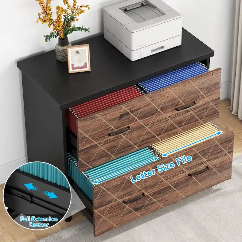 Lateral File Cabinet with 2 Drawers for Home Office, Letter Size